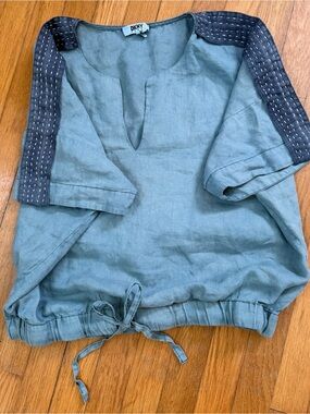 DKNY linen drawstring top boho